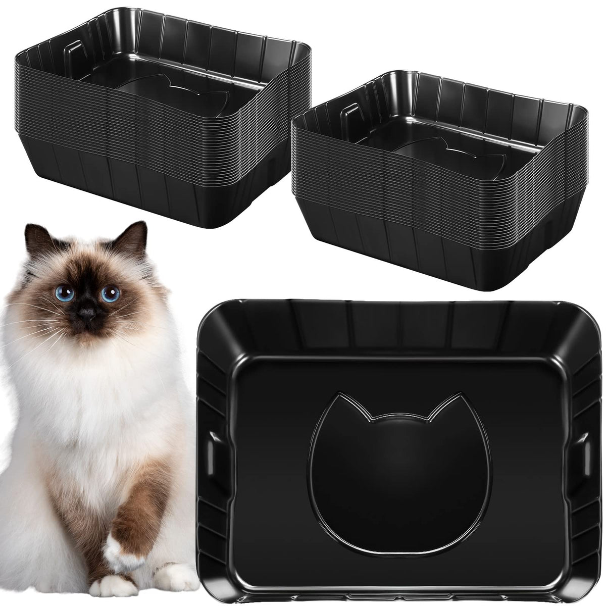 50 Pieces Disposable Litter Box for Cats Large Black T588