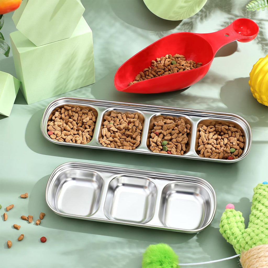 2pcs Stainless Steel Compartment Pet Food Bowls A2600