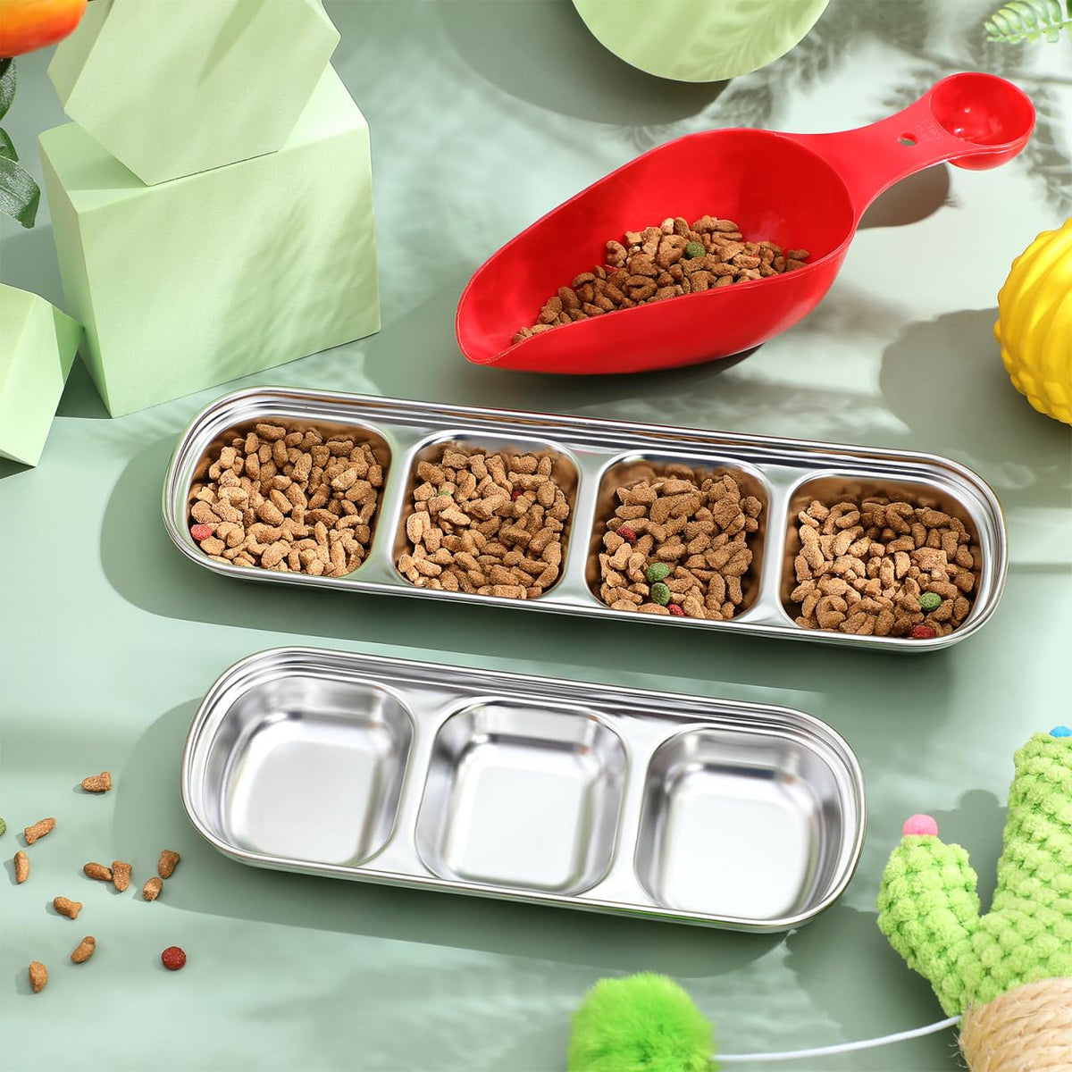 2pcs Stainless Steel Compartment Pet Food Bowls A2600