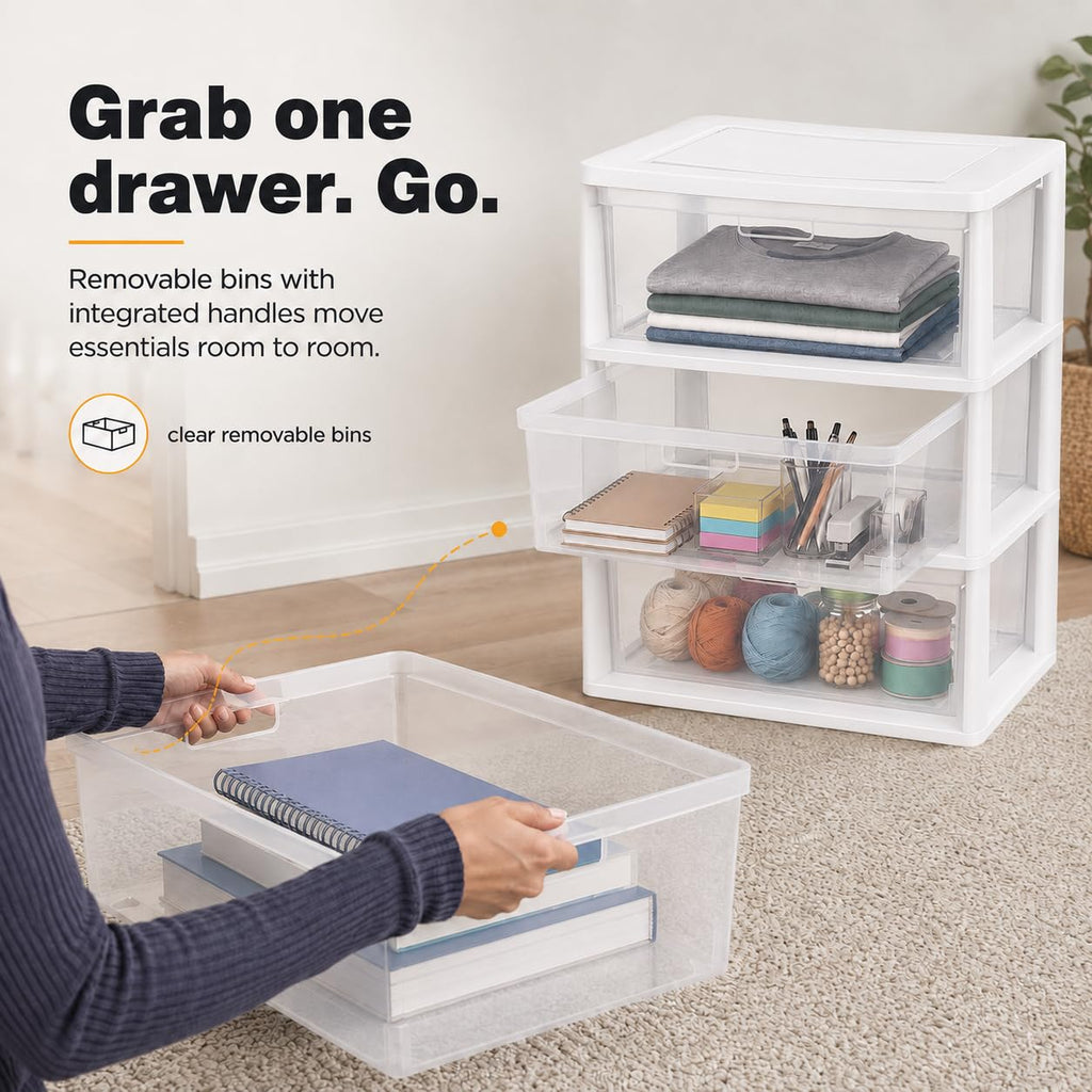 3-Drawer Plastic Storage Tower with Clear Removable Bins I235