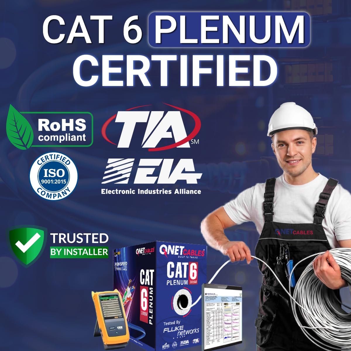 Blue Cat6 Plenum 1000ft 23AWG UTP Ethernet Cable C76959