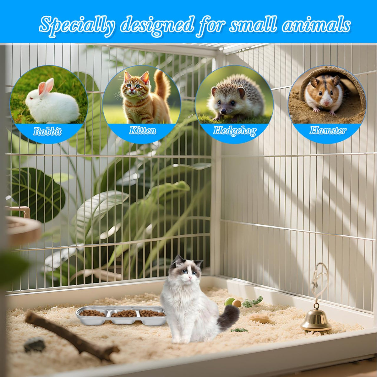 2pcs Stainless Steel Compartment Pet Food Bowls A2600