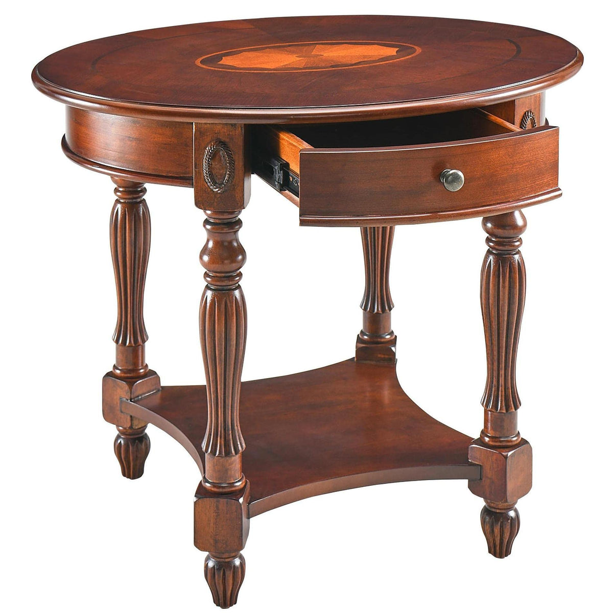 2-Tier Cherry Wood End Table with Drawer Y64815