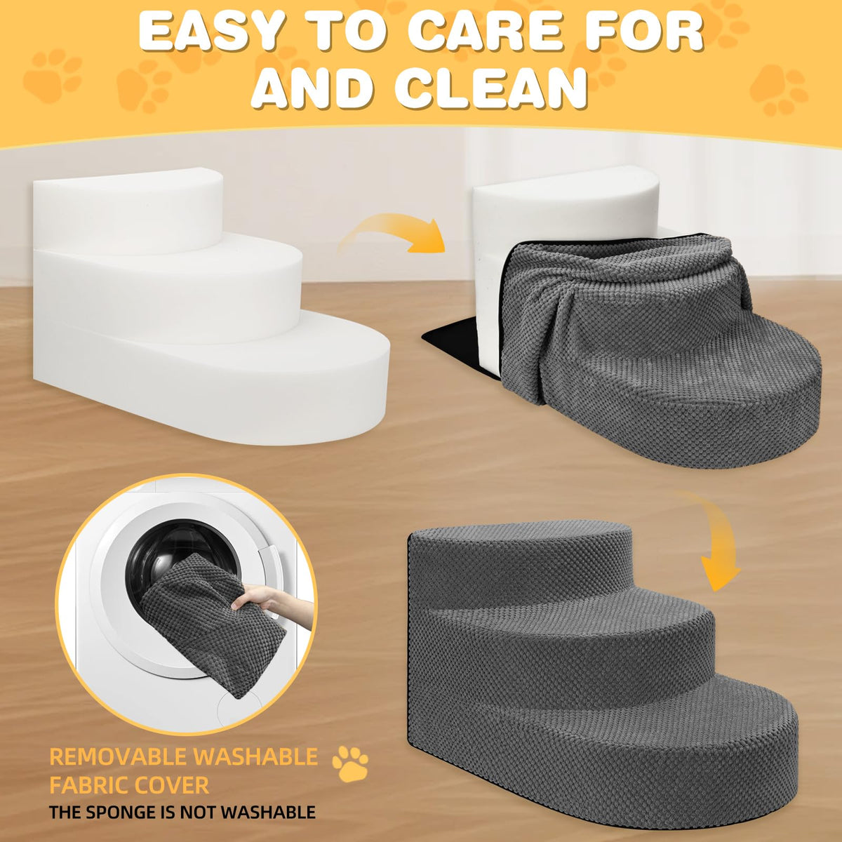 Grey 3 Steps Foam Dog Stairs Z727