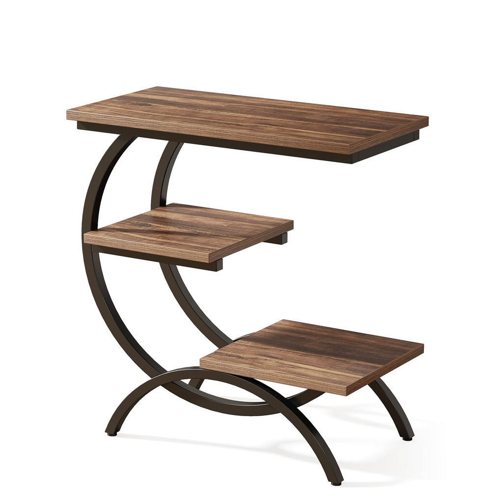 C-Shaped 3-Tier End Table with Curved Metal Frame B606251