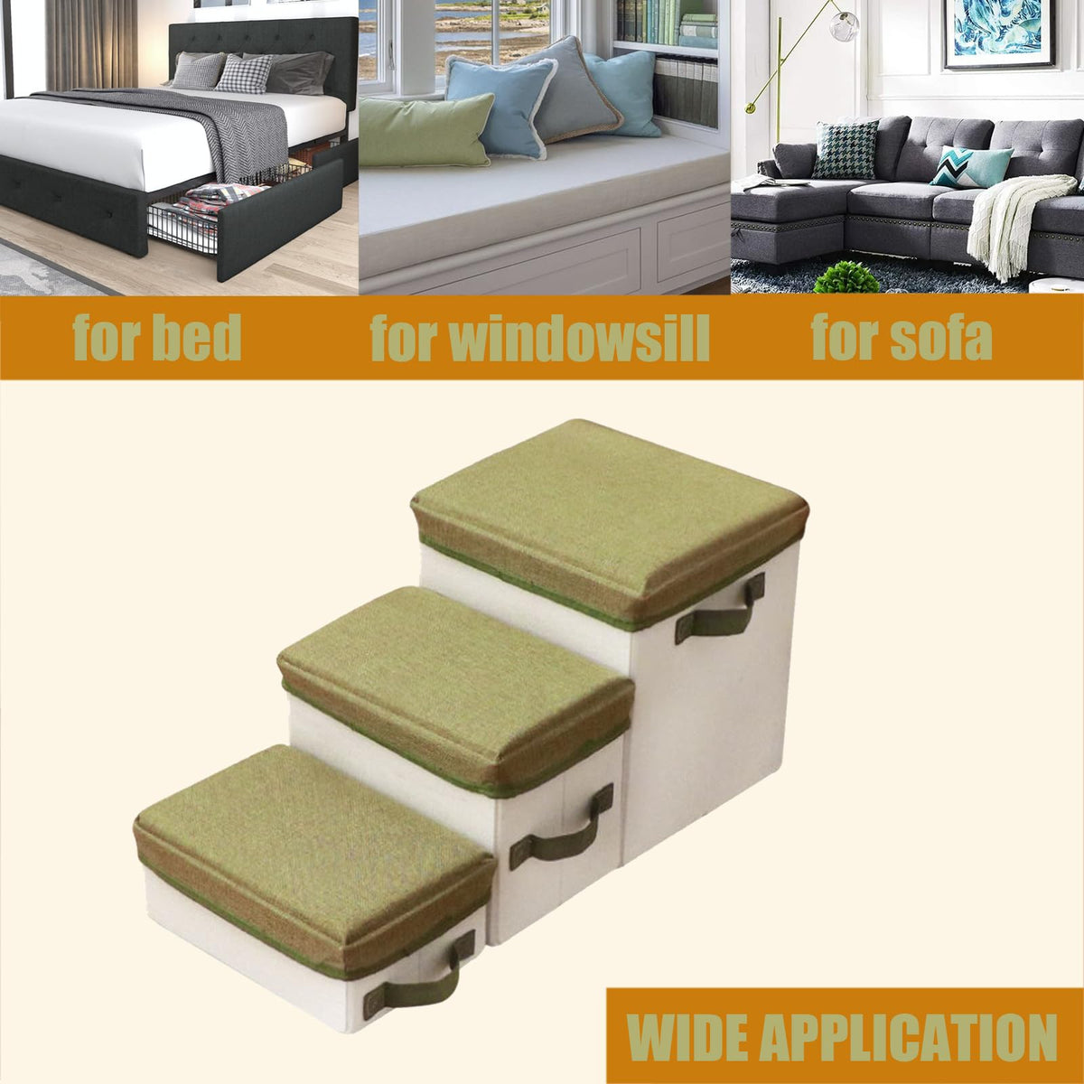 3 Step Foldable Non-Slip Dog Stairs with Storage F259
