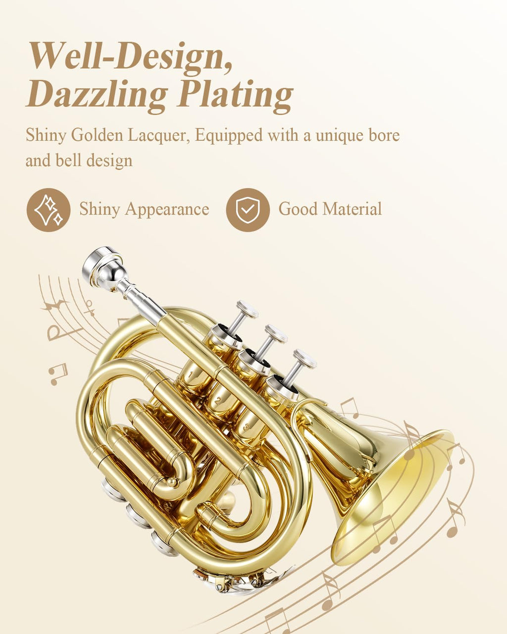 Bb Pocket Trumpet Brass Golden with Case L112