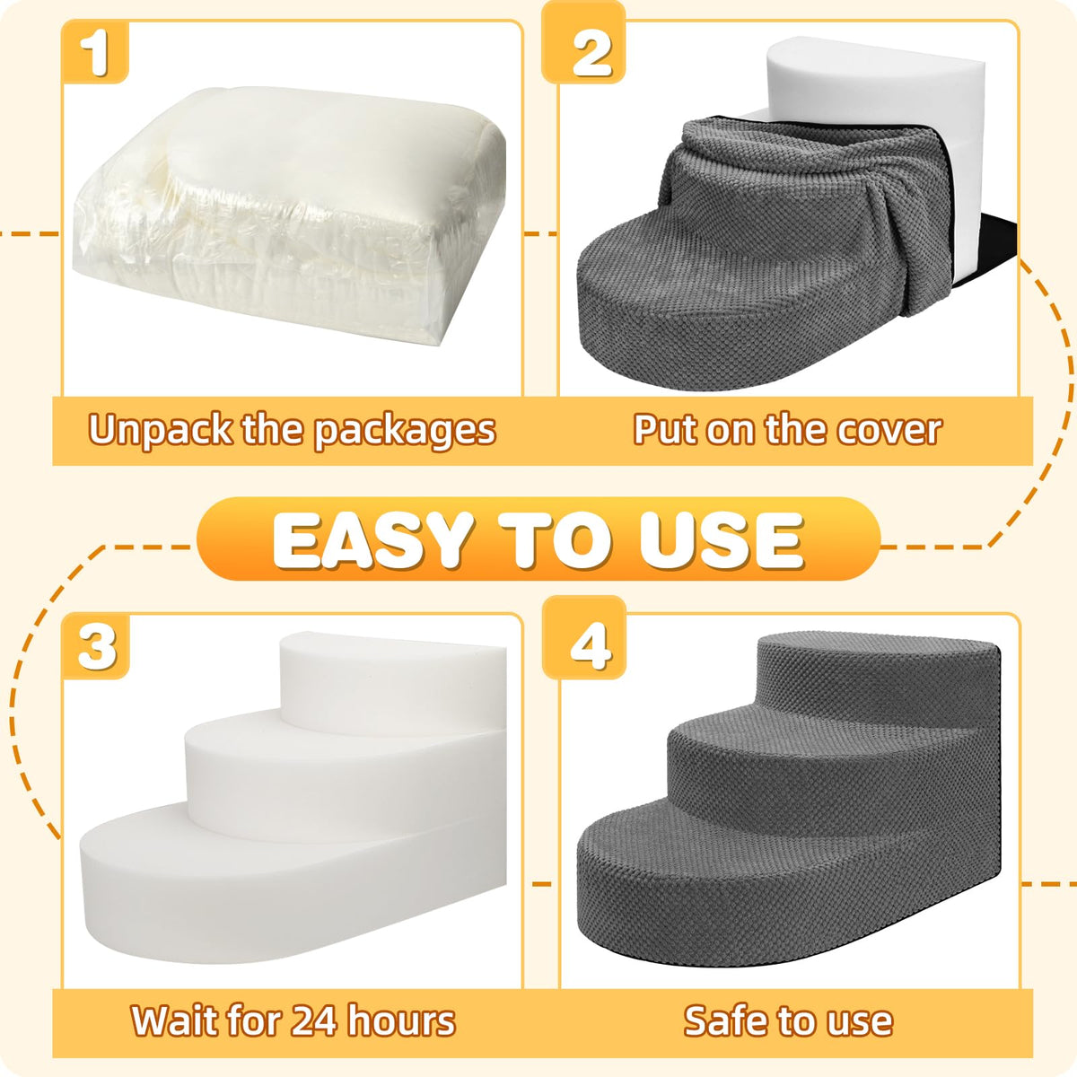 Grey 3 Steps Foam Dog Stairs Z727