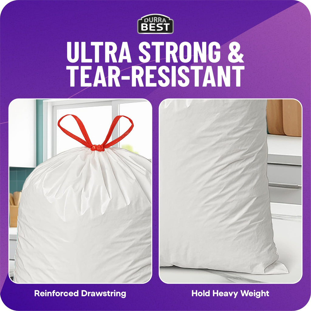 120 Count 18 Gallon White Heavy-Duty Drawstring Trash Bags F2608