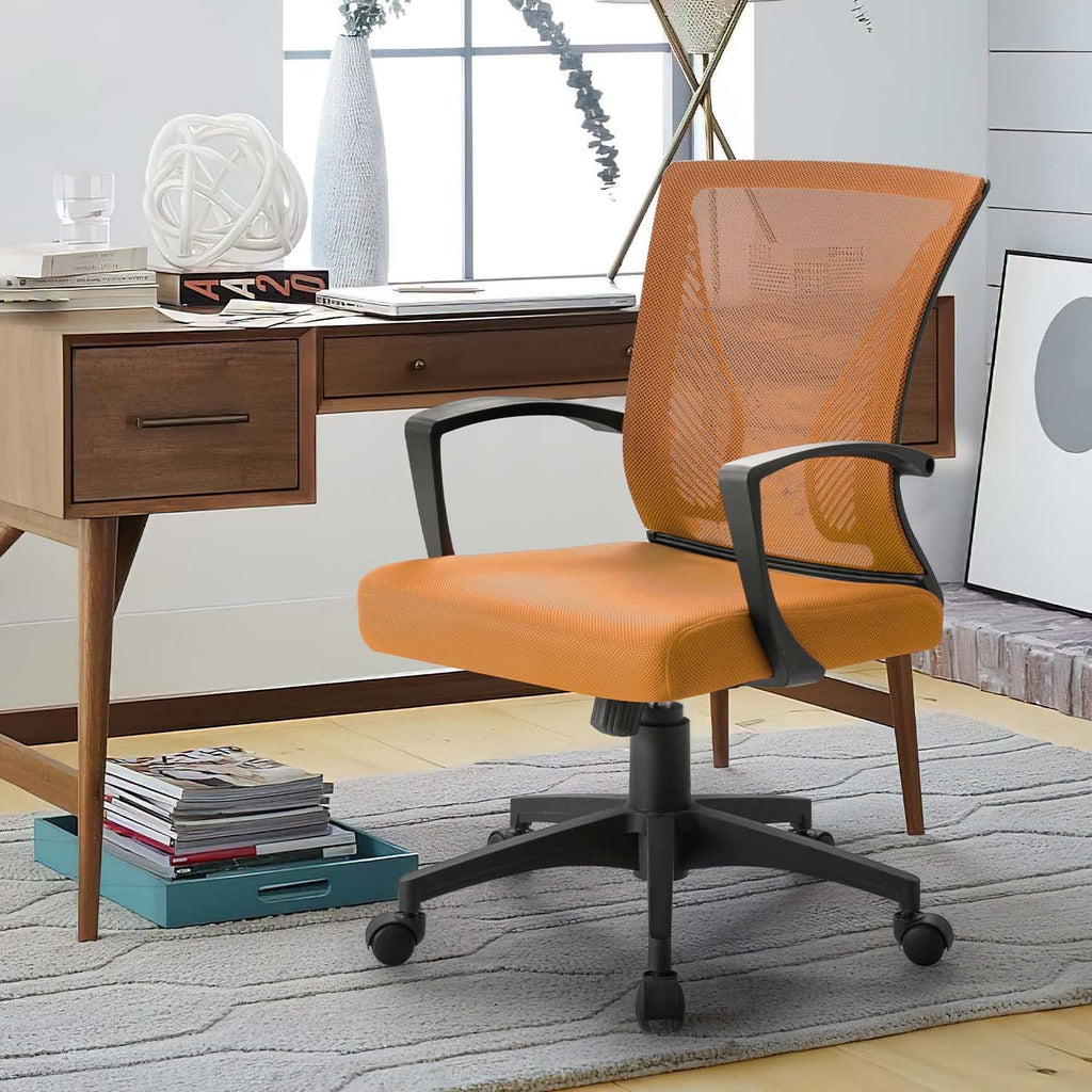 Orange Mid Back Mesh Ergonomic Office Chair with Armrest L1687