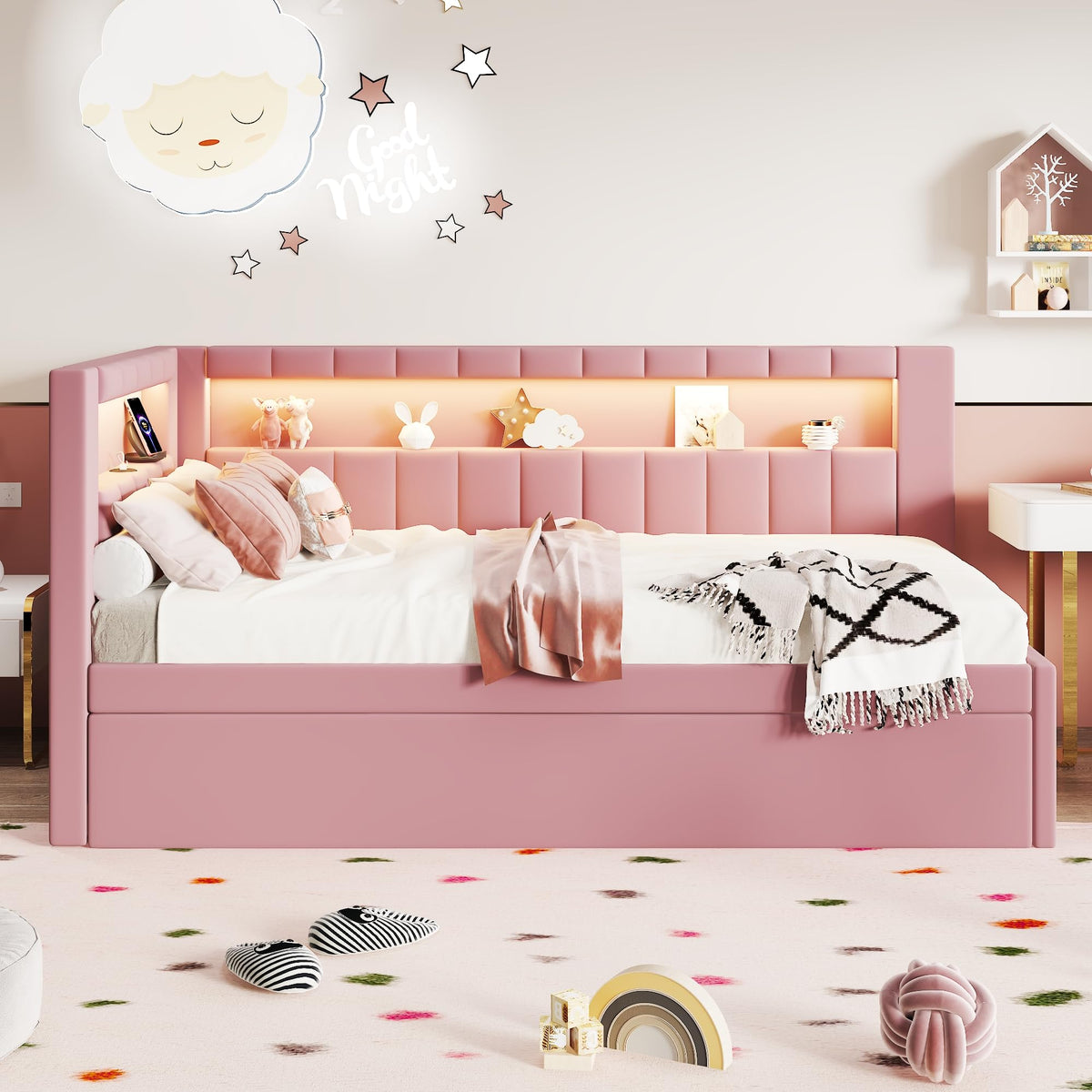 Pink Twin Size Daybed with Trundle D939