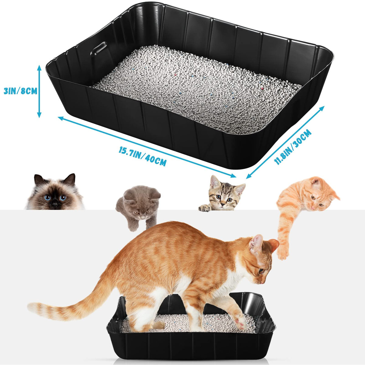 50 Pieces Disposable Litter Box for Cats Large Black T588