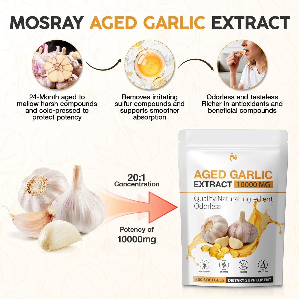 Odorless Garlic Supplements 300 Softgels T678402