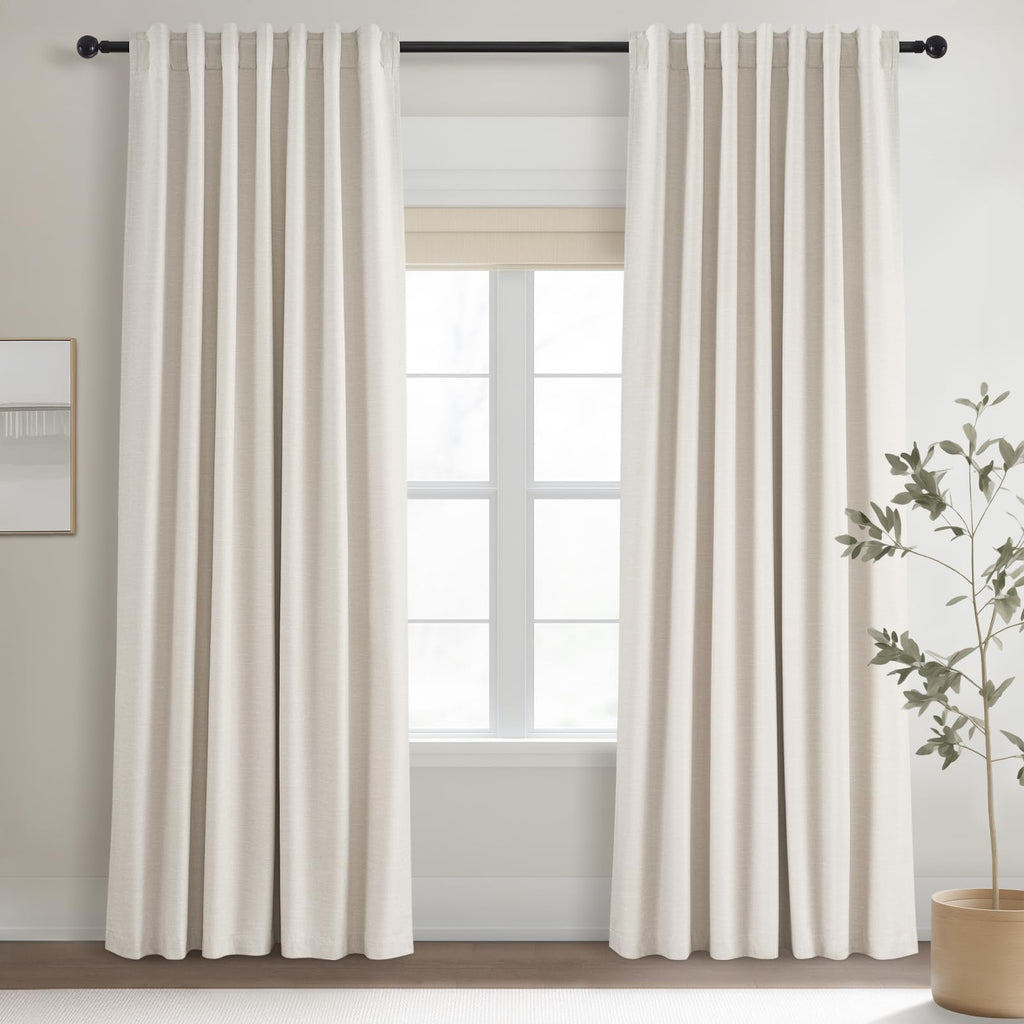 Cream Linen Blackout Curtains 84 Inch Pinch Pleat I965101