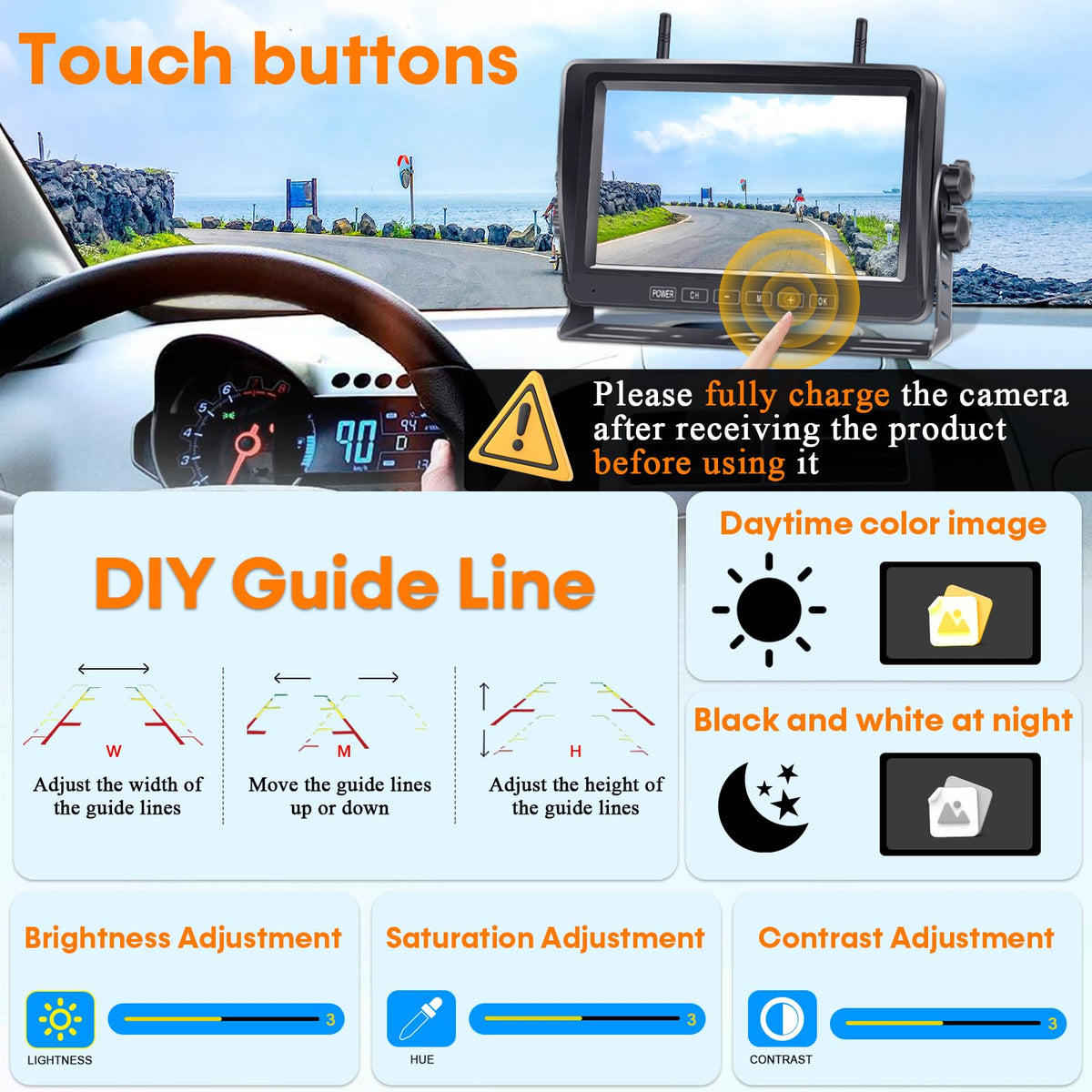 Wireless Backup Camera 7-Inch Magnetic HD 1080P T1263