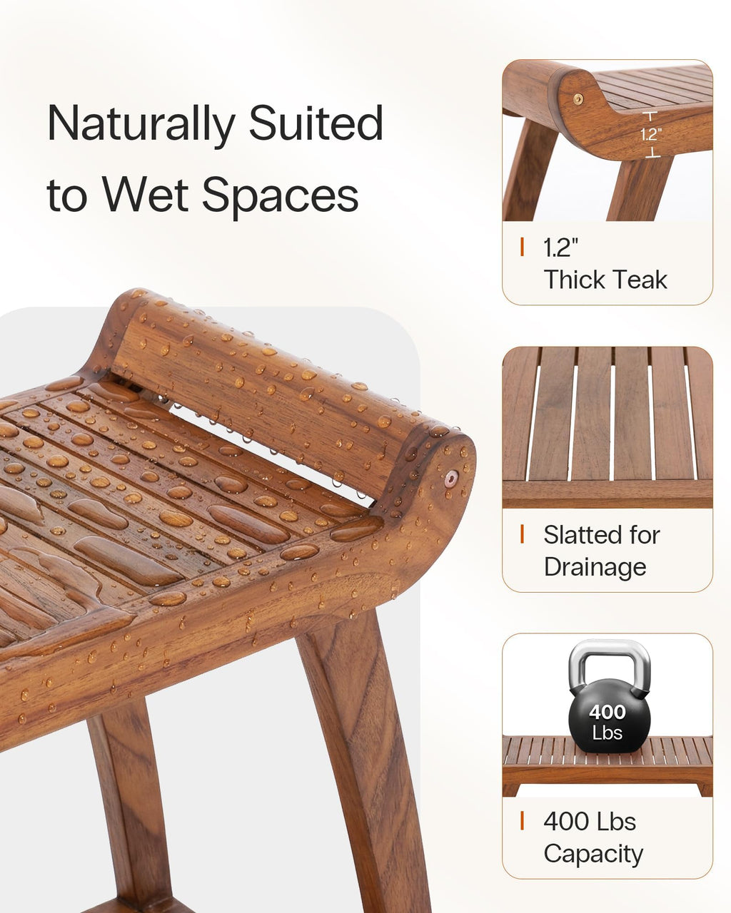 Teak Shower Bench with Storage Shelf F2612