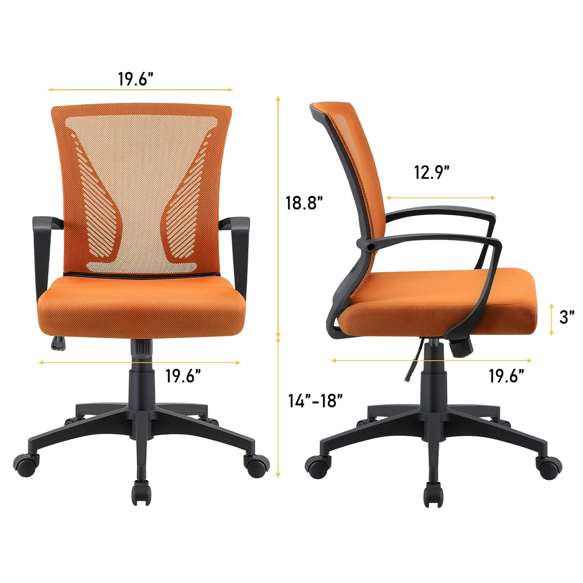 Orange Mid Back Mesh Ergonomic Office Chair with Armrest L1687