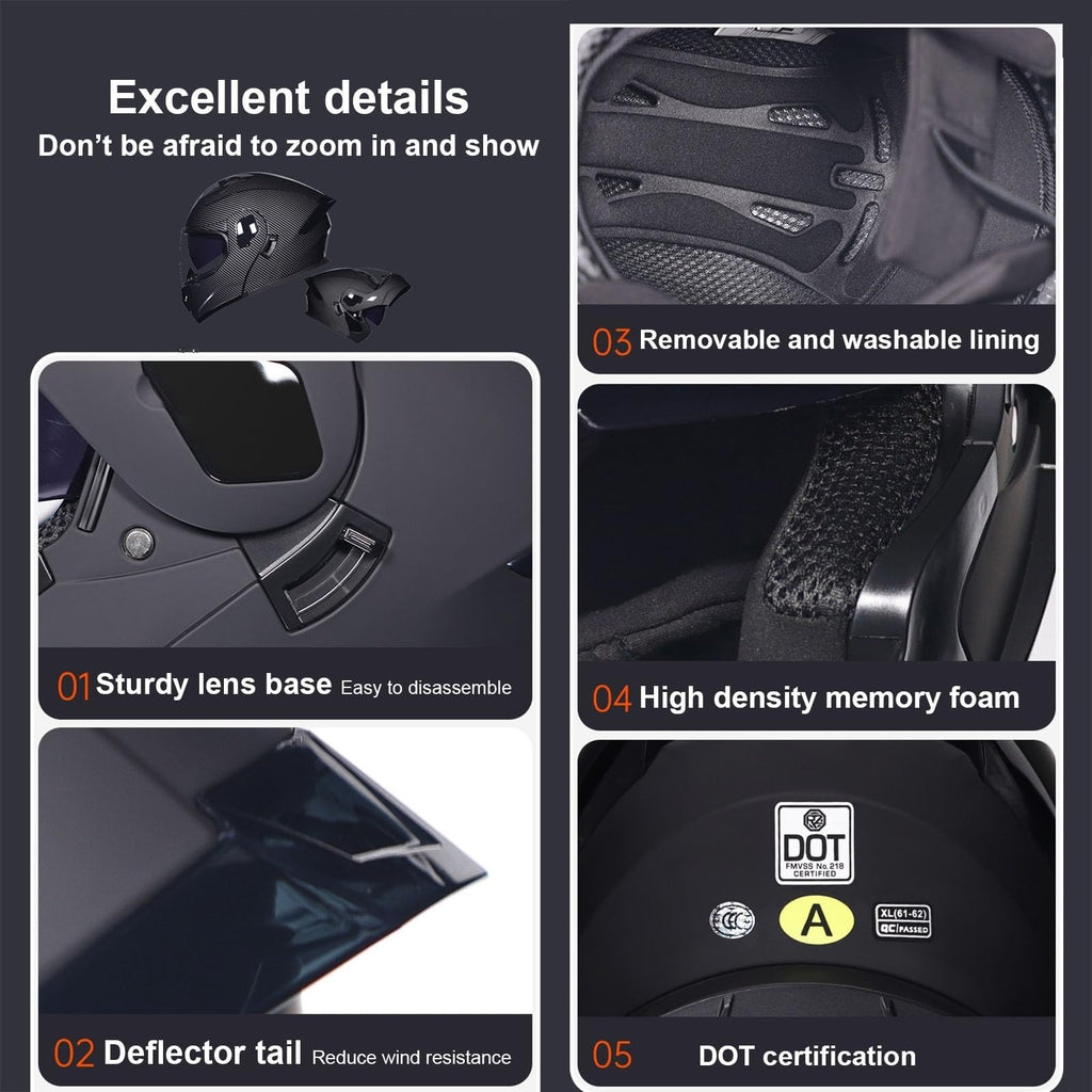 Flip-Up Motorcycle Helmet DOT Certified Dual-Lens L16513