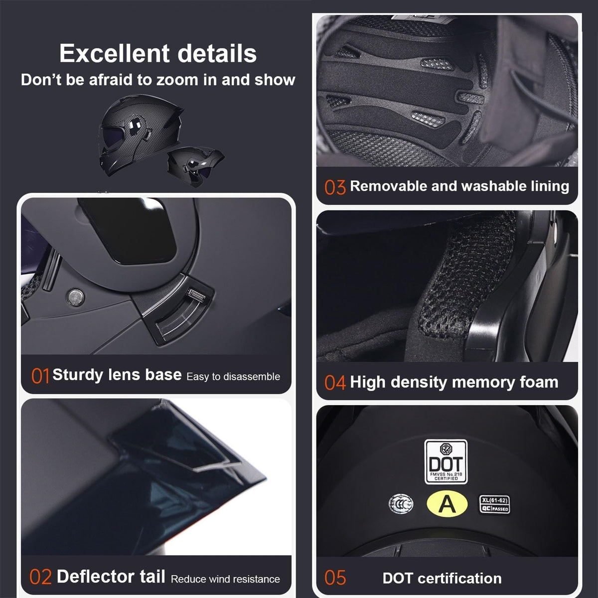 Flip-Up Motorcycle Helmet DOT Certified Dual-Lens L16513