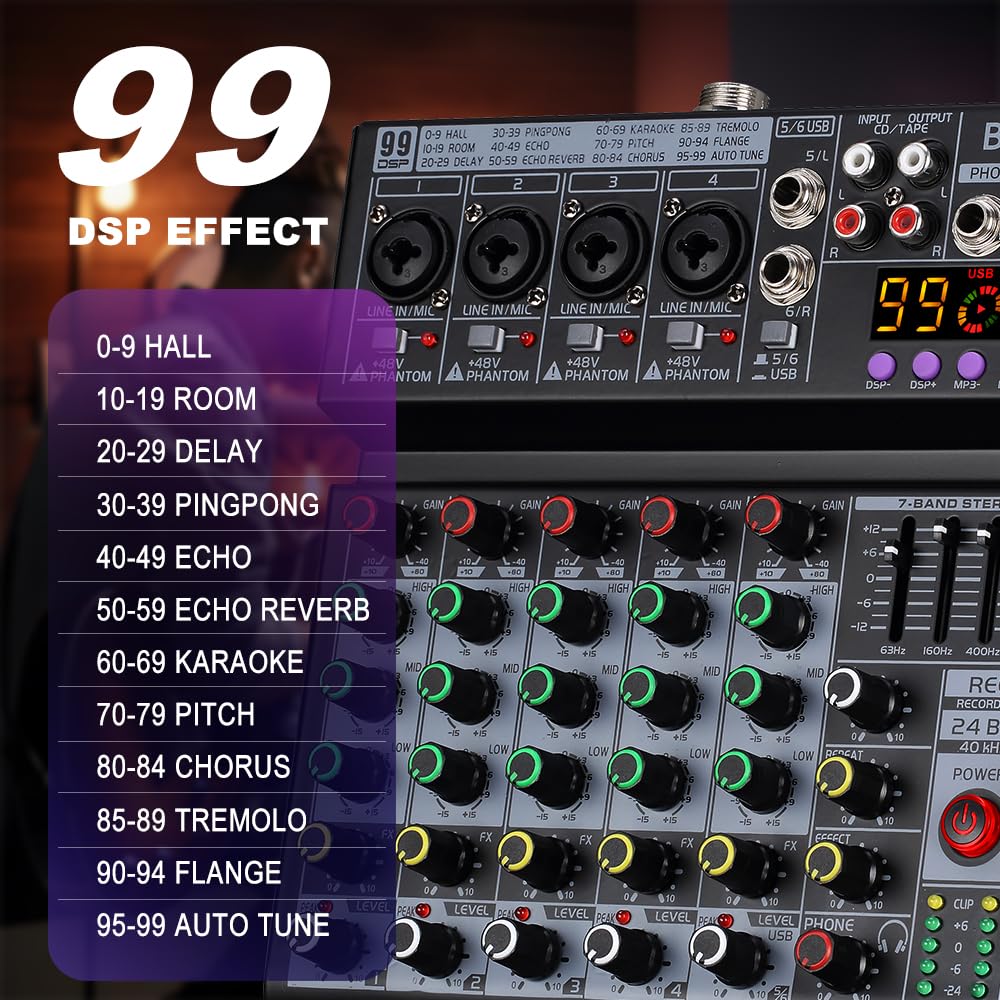 6 Channel DJ Audio Mixer with 99 DSP Effects X94812