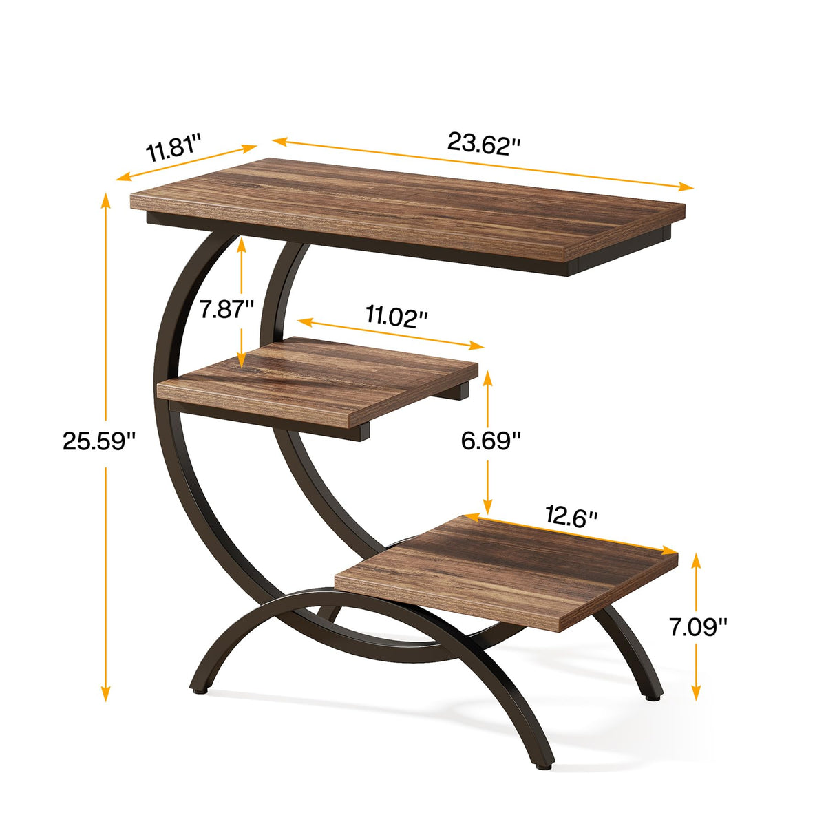 C-Shaped 3-Tier End Table with Curved Metal Frame B606251