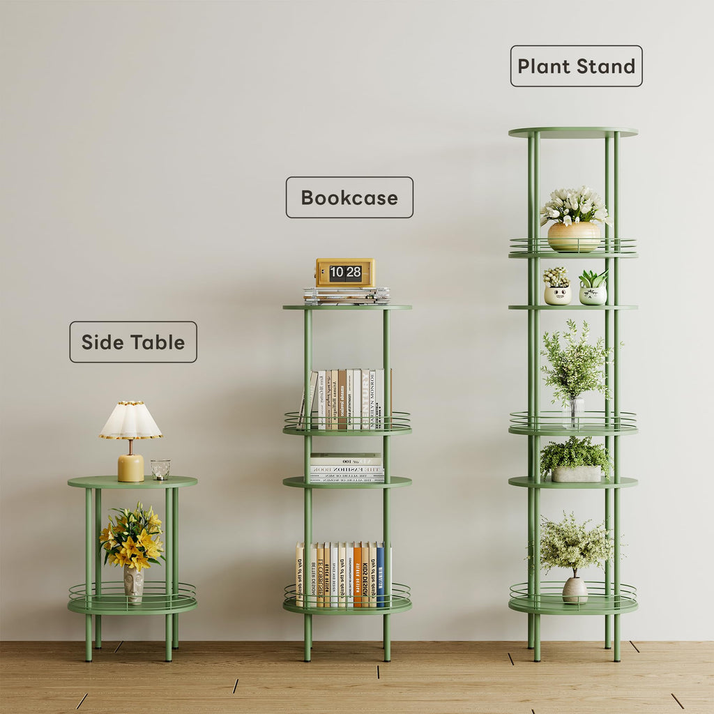 Oval Side Table with Storage, 2-Tier Green End Table O90441