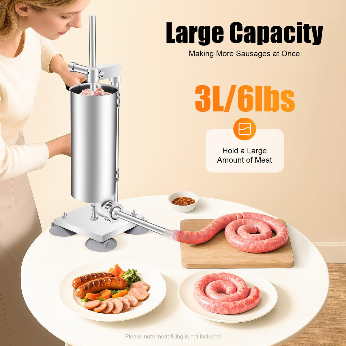 Manual Sausage Stuffer with 15 Stuffing Tubes A580