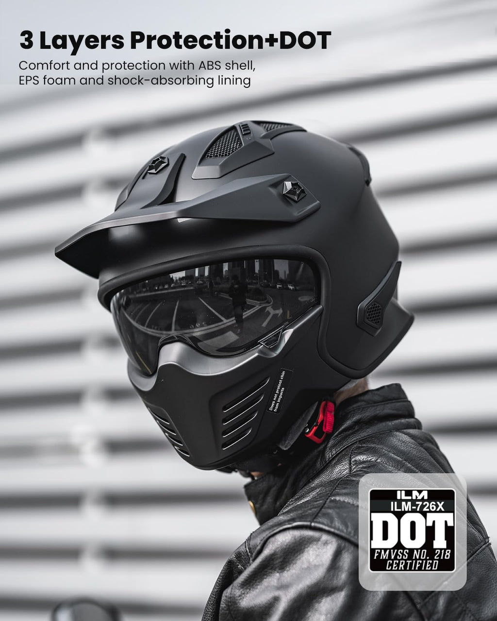 Open Face 3/4 Half Motorcycle Helmet DOT Matte Black M D18798