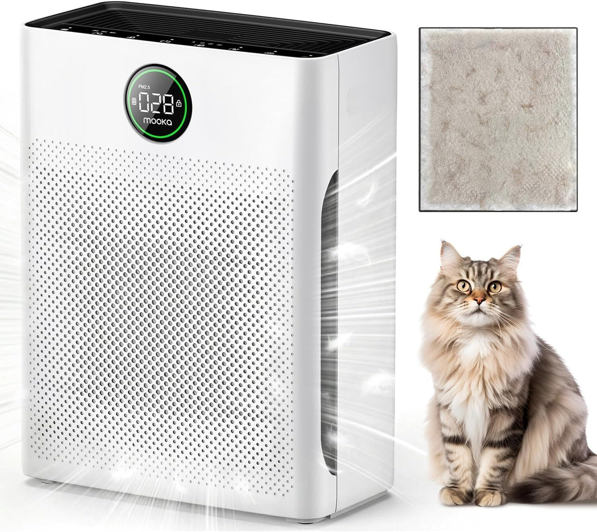 Air Purifier with Washable Filter, PM 2.5 Display, White U62671