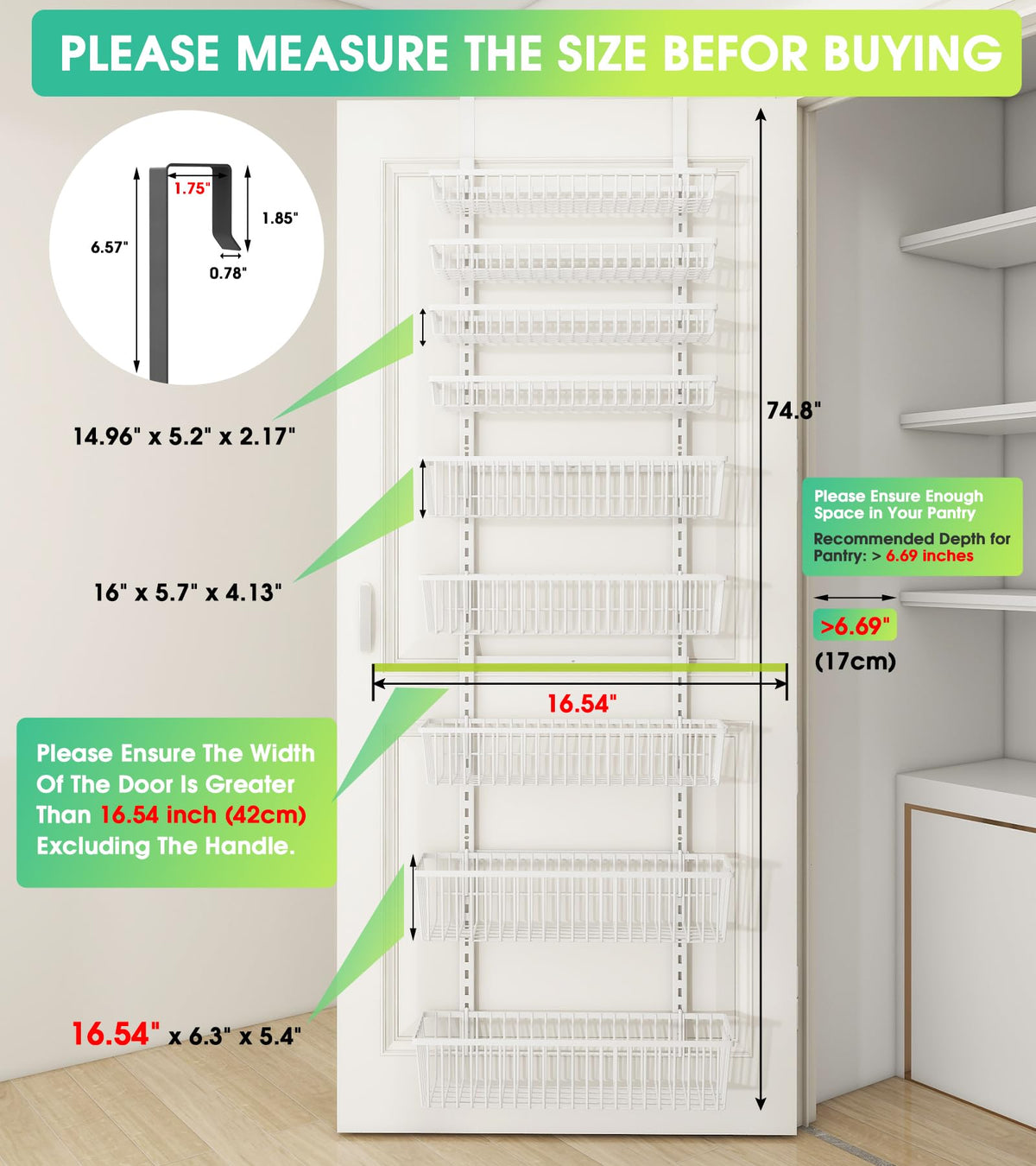 White 9-Tier Over The Door Pantry Organizer C21604