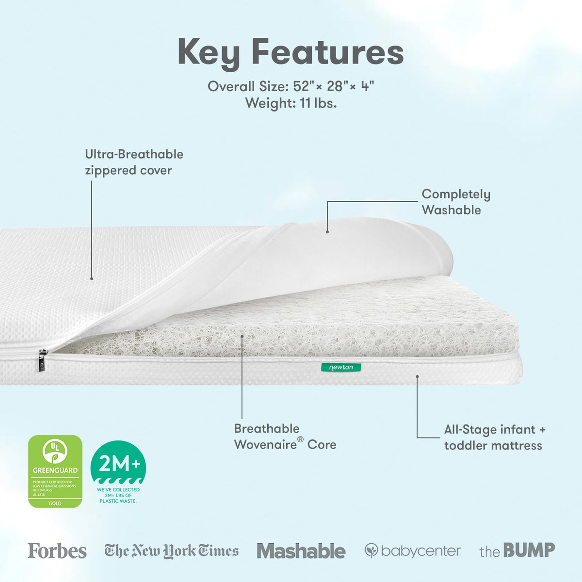 White Breathable Washable Crib Mattress W46850