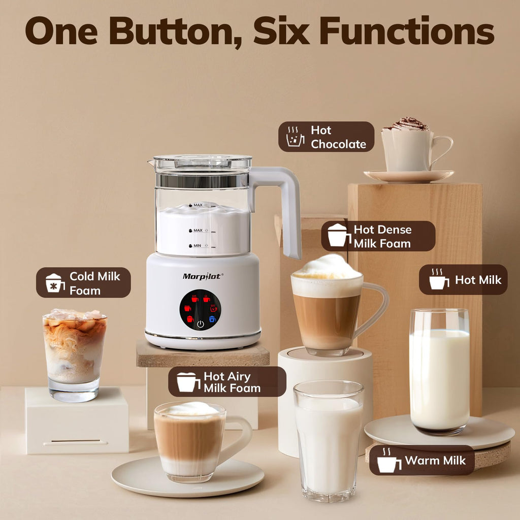 Electric Milk Frother and Steamer 16.9oz White Glass A42839