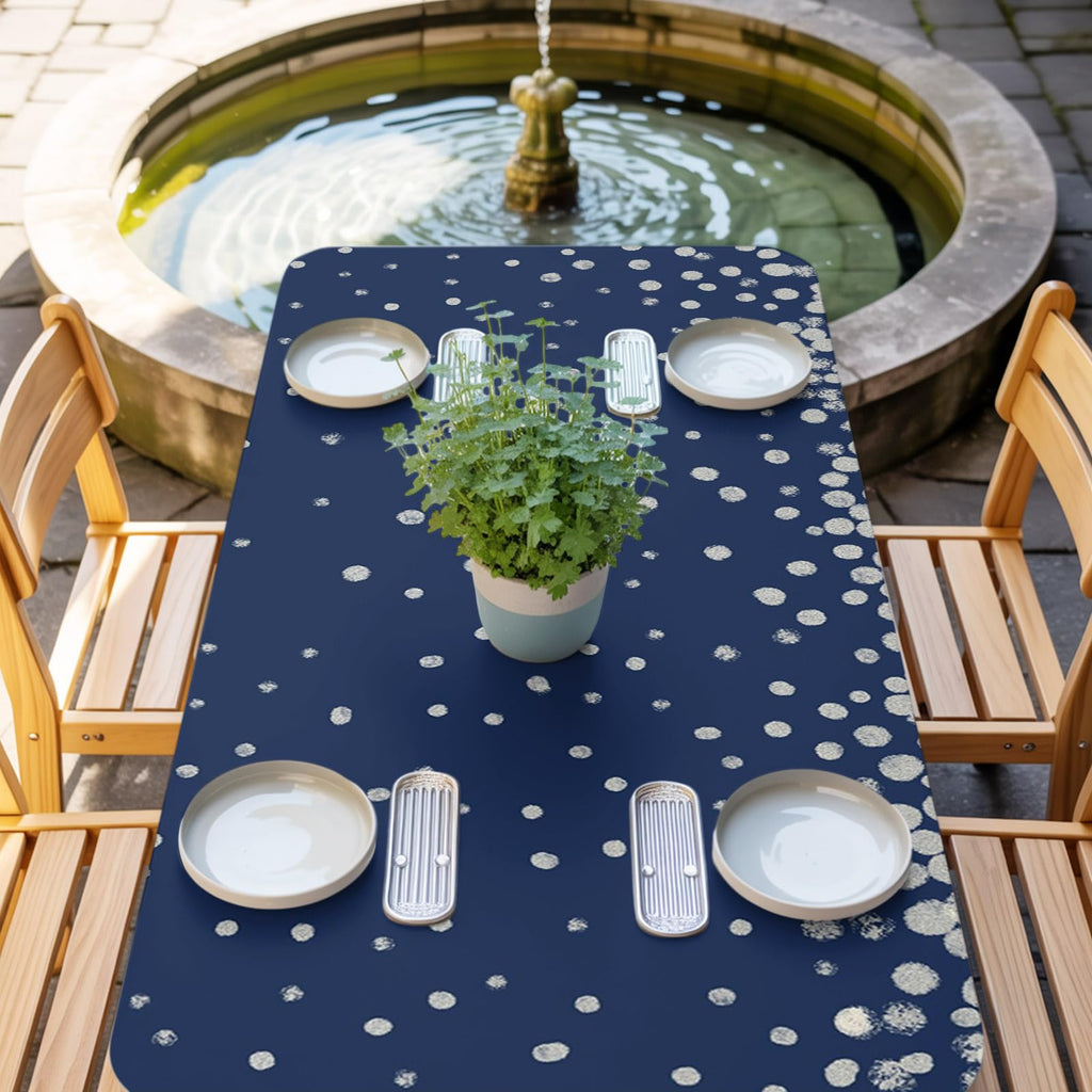 Silver Speckle Fitted Rectangle Tablecloth 32" x 72" Navy Blue Elastic Waterproof Table Cover C708