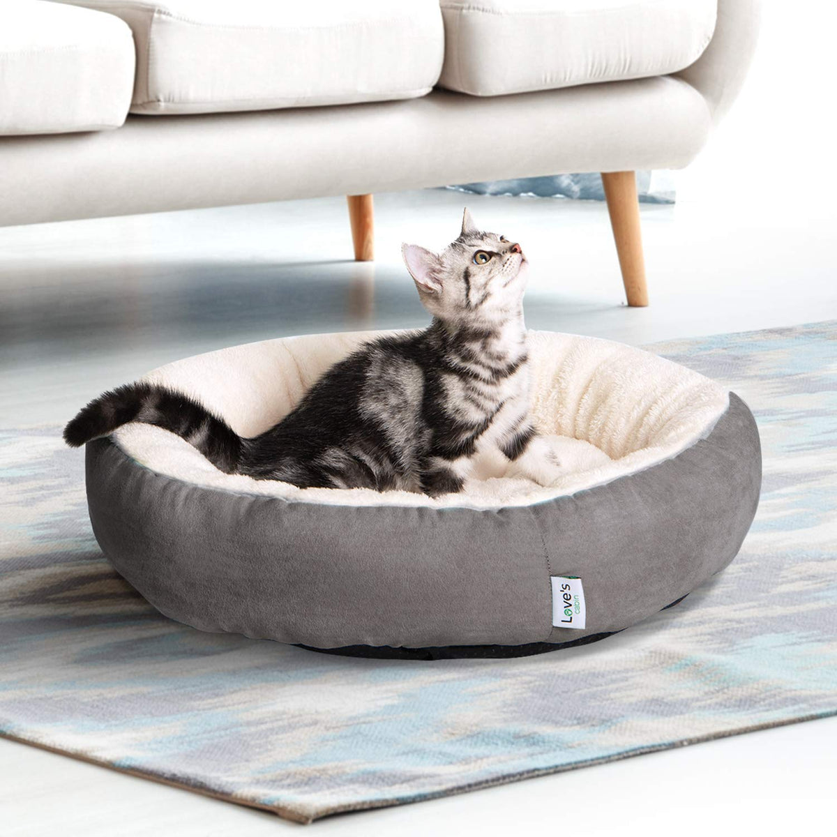 Round Donut Cat and Dog Cushion Bed, 20in Washable Gray K750