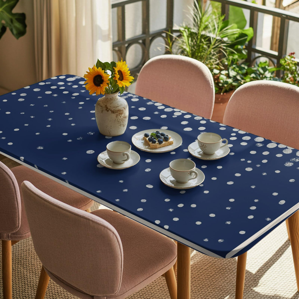 Silver Speckle Fitted Rectangle Tablecloth 32" x 72" Navy Blue Elastic Waterproof Table Cover C708