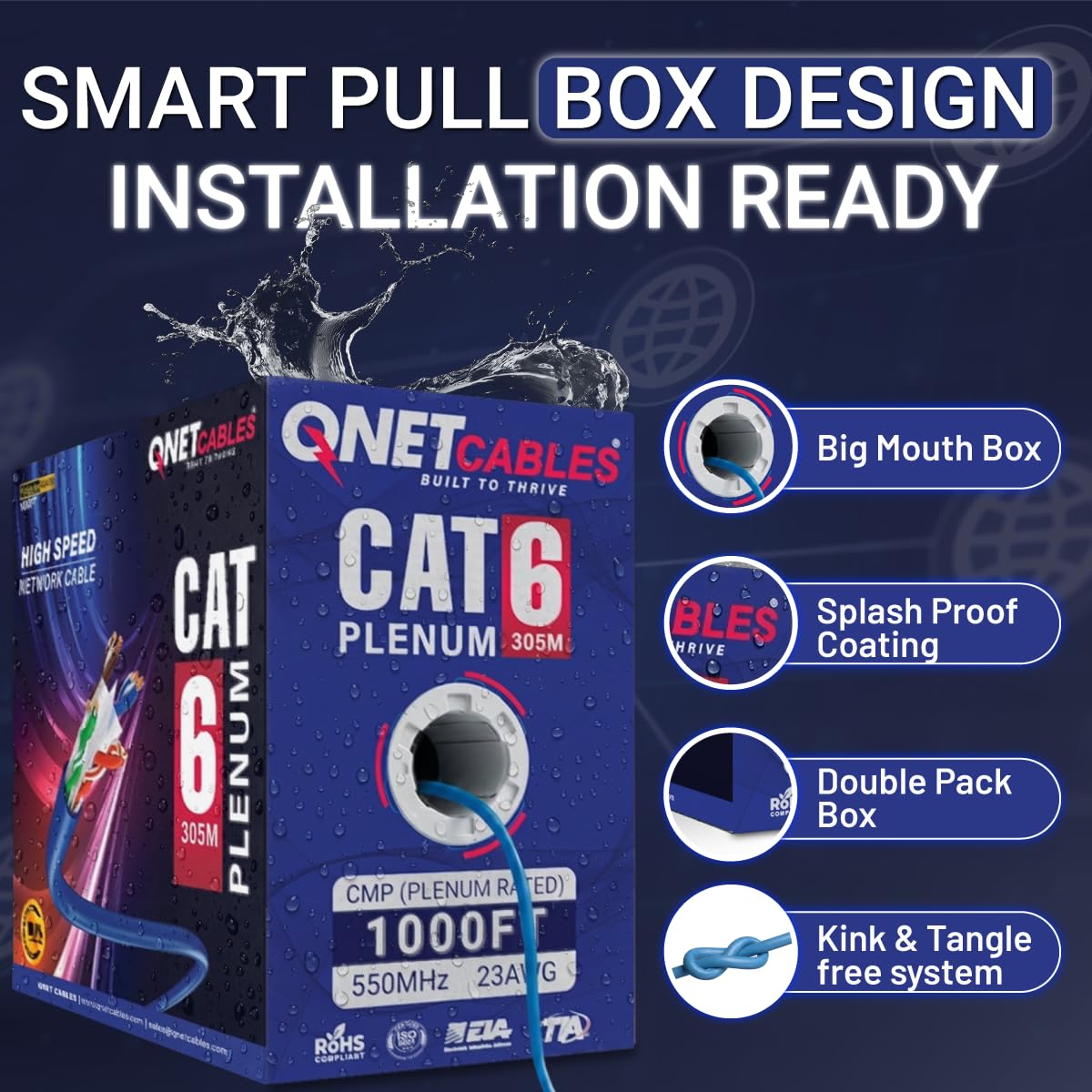 Blue Cat6 Plenum 1000ft 23AWG UTP Ethernet Cable C76959