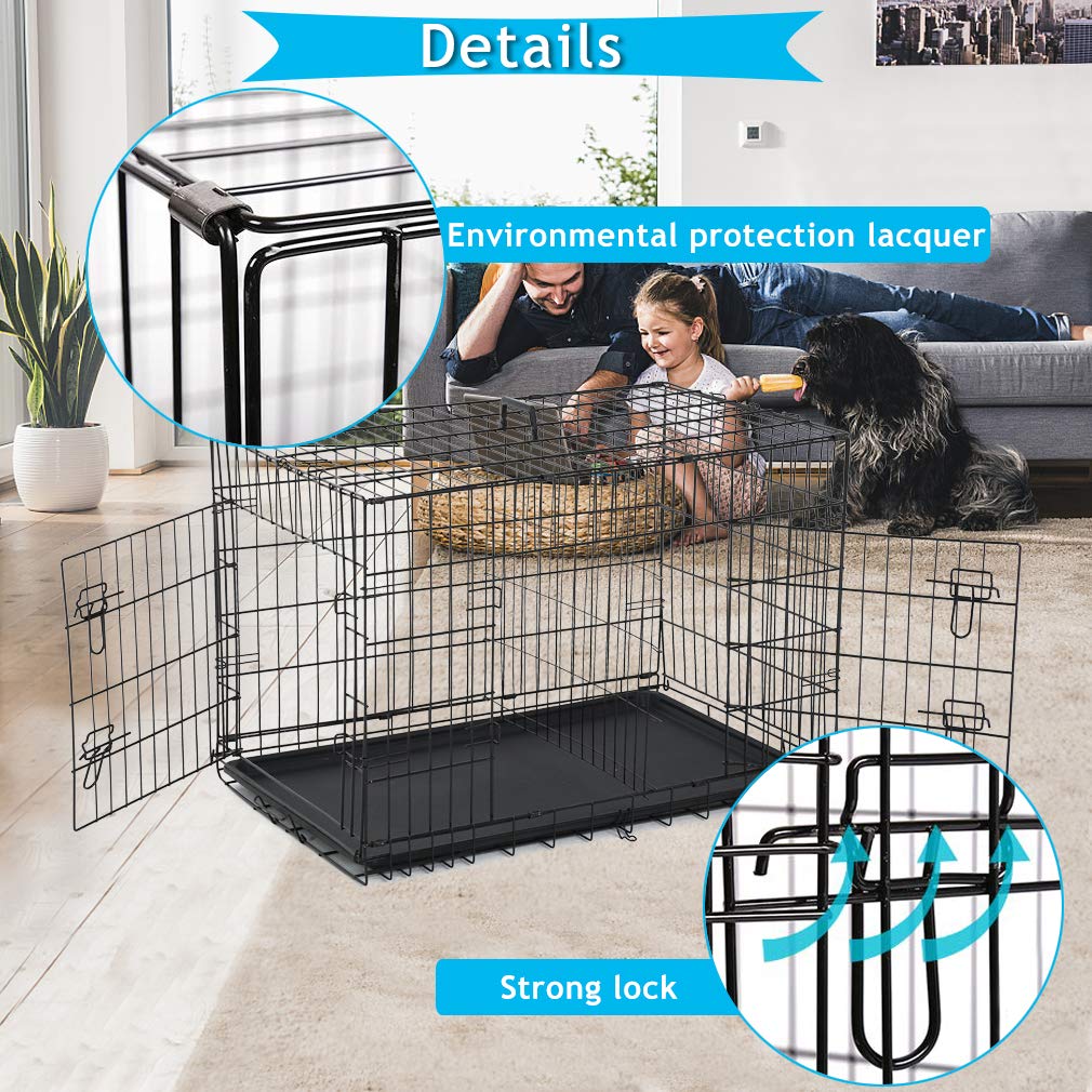 Folding Metal Dog Crate with Divider and Tray A6736