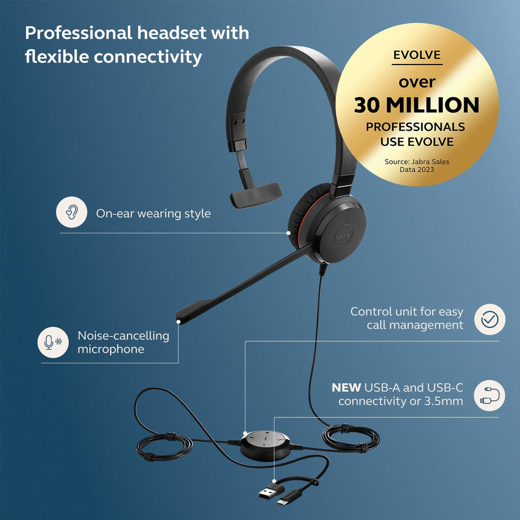Wired Single-Ear Headset with Mic, Noise-Canceling Microphone, Black B52305