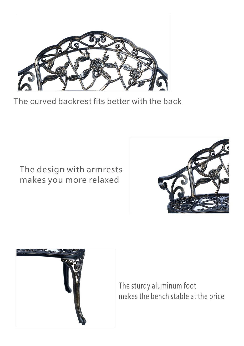 Cast Aluminum Patio Bench W399