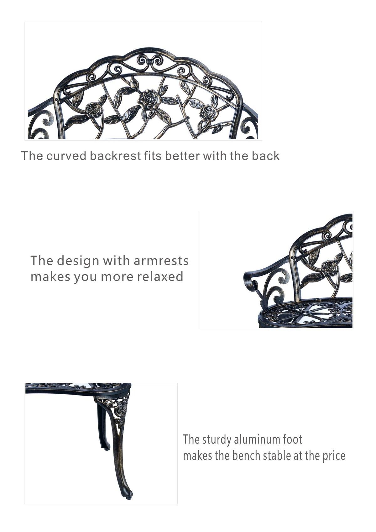 Cast Aluminum Patio Bench W399