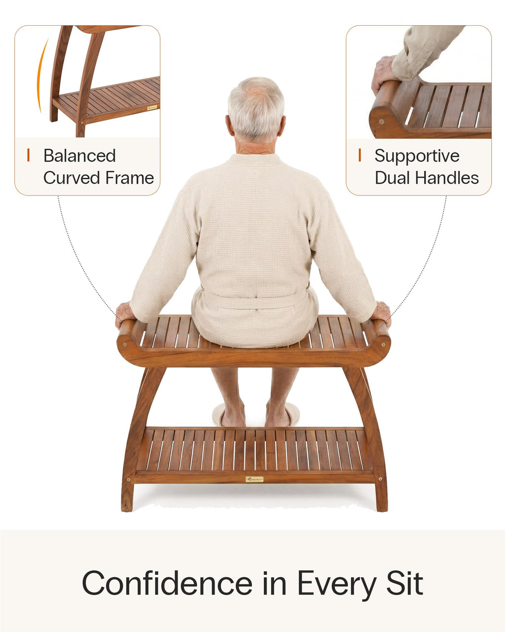 Teak Shower Bench with Storage Shelf F2612