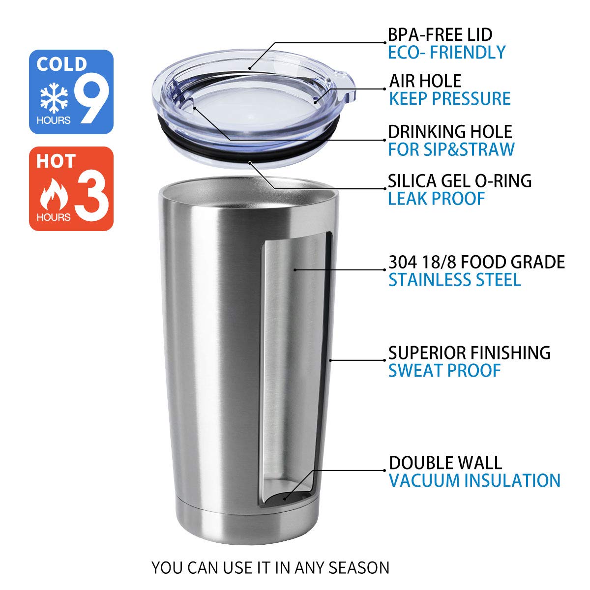 20oz Stainless Steel Insulated Tumblers with Lid Pack E322498
