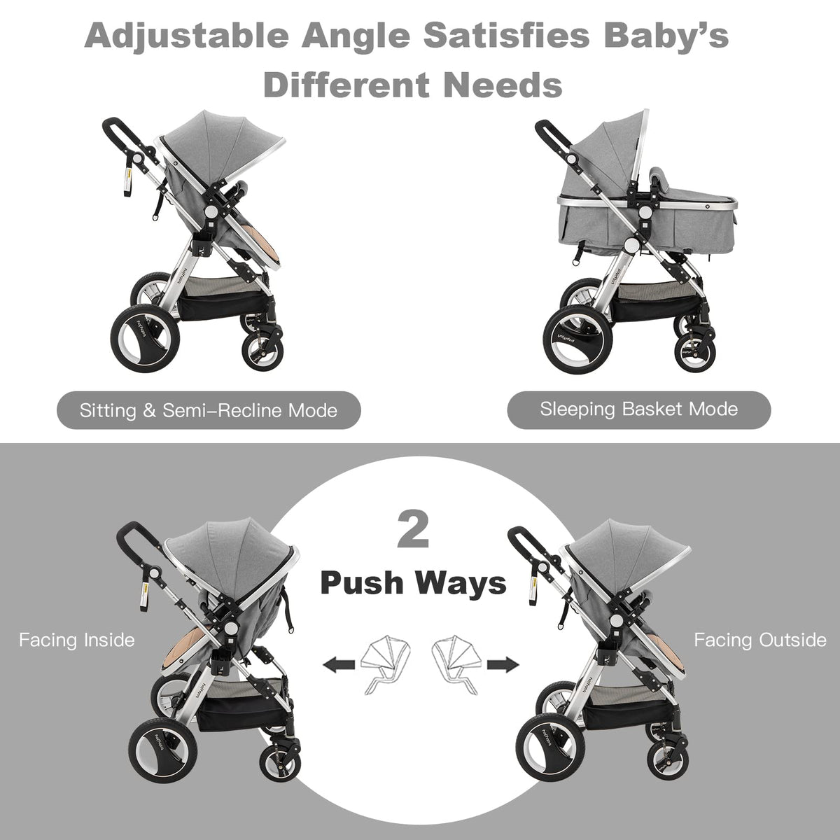 2-in-1 Convertible Bassinet Reclining Stroller O6727