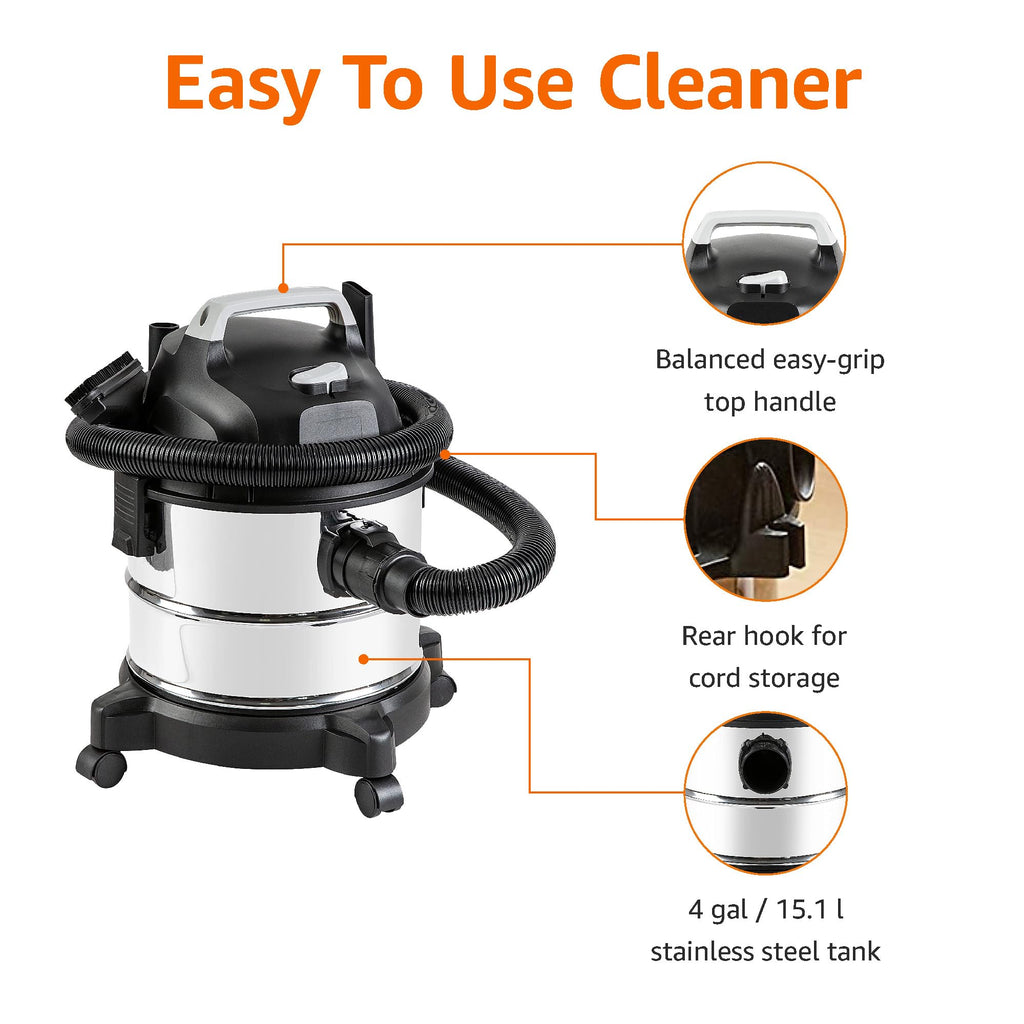 Wet Dry Shop Vacuum Cleaner 4 Gallon Stainless Steel B78895