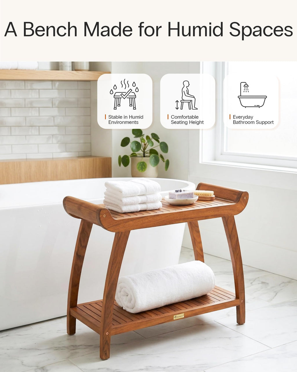 Teak Shower Bench with Storage Shelf F2612