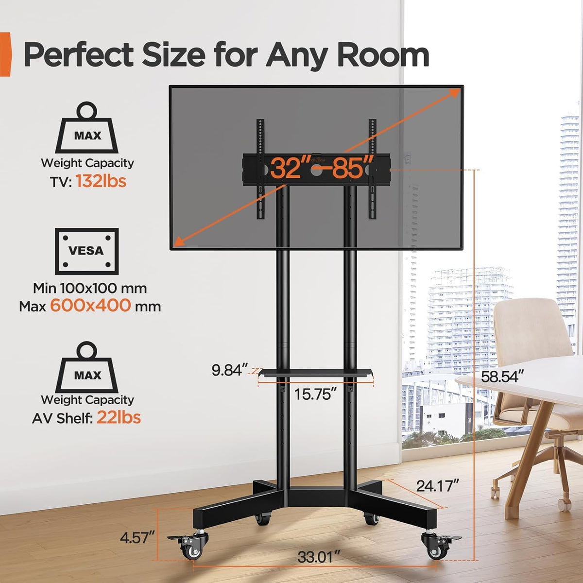 Rolling TV Stand for 32-85 Inch Screens Y49359