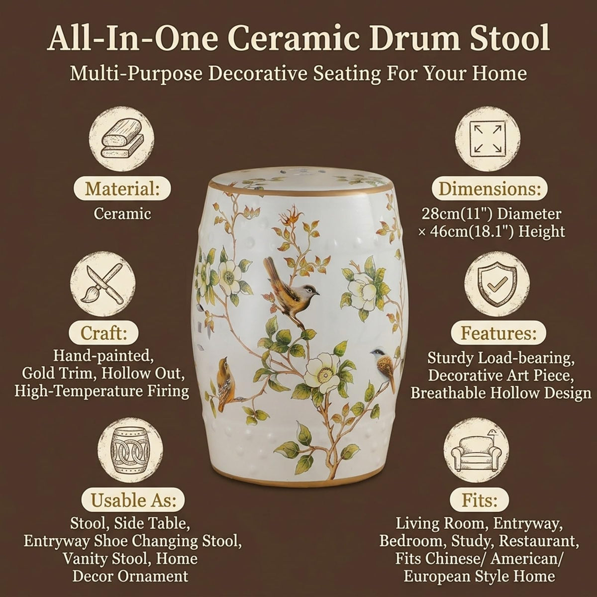 Hand-Painted Ceramic Drum Stool C551885