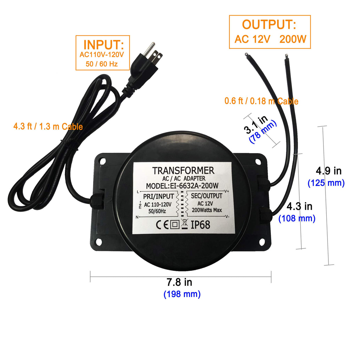 12V AC 200W Waterproof LED Power Supply Transformer N937249