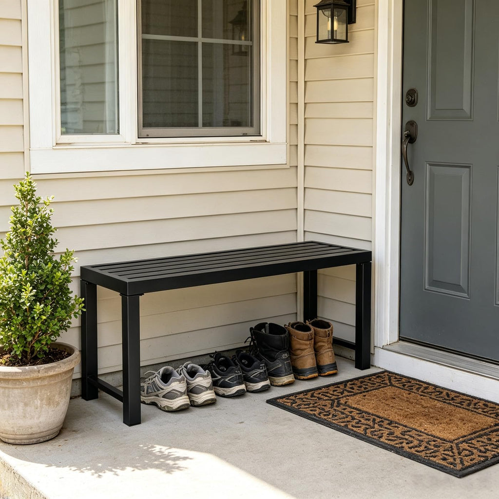 Black 46" Metal Outdoor Bench V61848