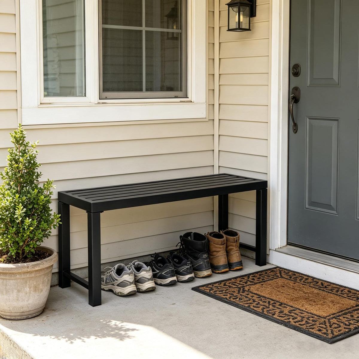 Black 46" Metal Outdoor Bench V61848